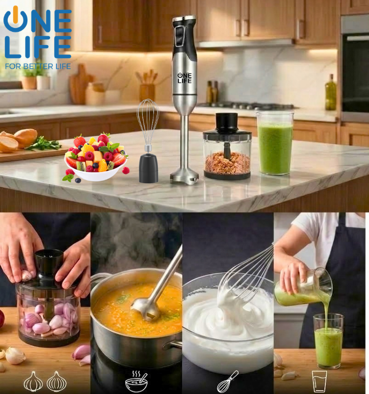 مجموعة هاند بلندر وان لايف 1500 وات كبه 500مل HB1500SI – استانلس ستيل - Image 3