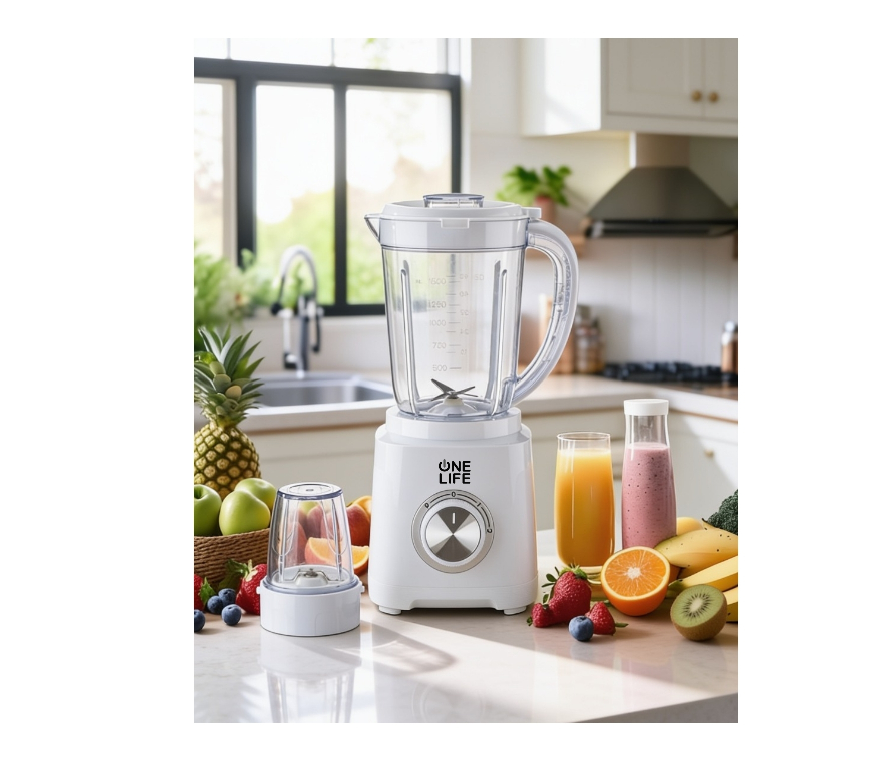 خلاط وان لايف، 500 واط مع مطحنة توابل، 1.5 لتر BL710WH-ابيض - الصورة 2